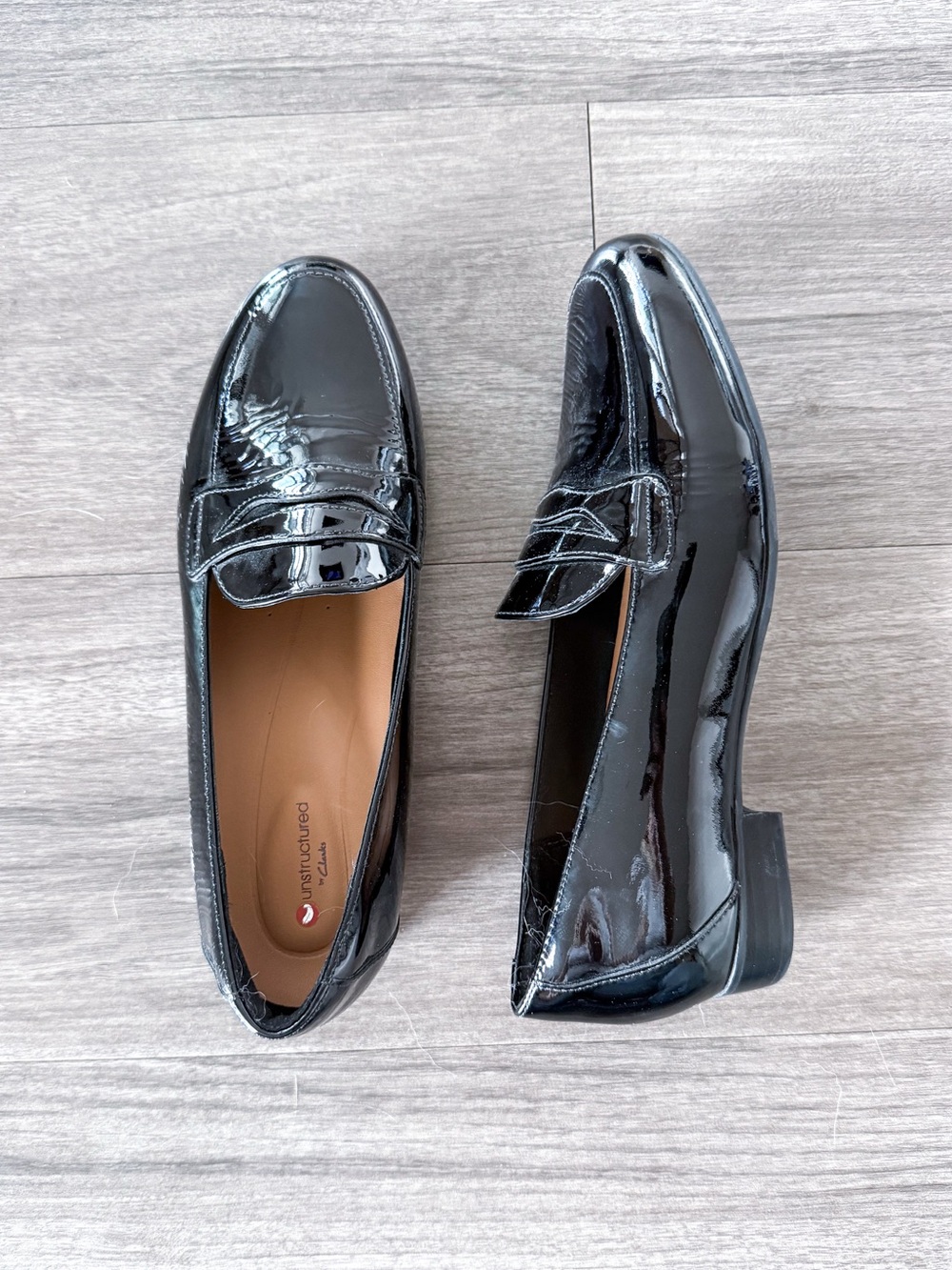 Unstructured by Clarks UN Blush Go Women's Loafers Black Patent Leather US 8.5